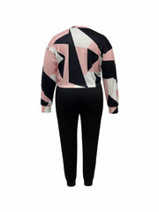 Women's Plus Geometric Print V Neck Top & Pants Outfits 2 Piece Set