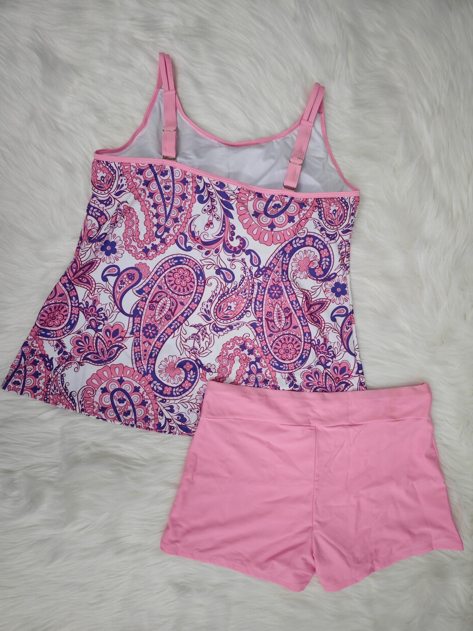 Paisley Print Tankini Set Cami Top & Shorts Swimsuit