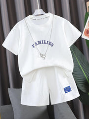 2pcs Boys Teen Casual Round Neck T Shirt & Shorts Set For Summer