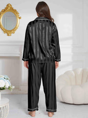 Striped Satin Shirt & Pants Pajamas 2 Piece Set