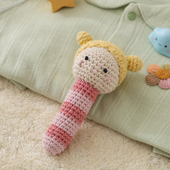 Crochet Rattle Toy Soft Nylon Blend Animal Yellow Pink Stripes