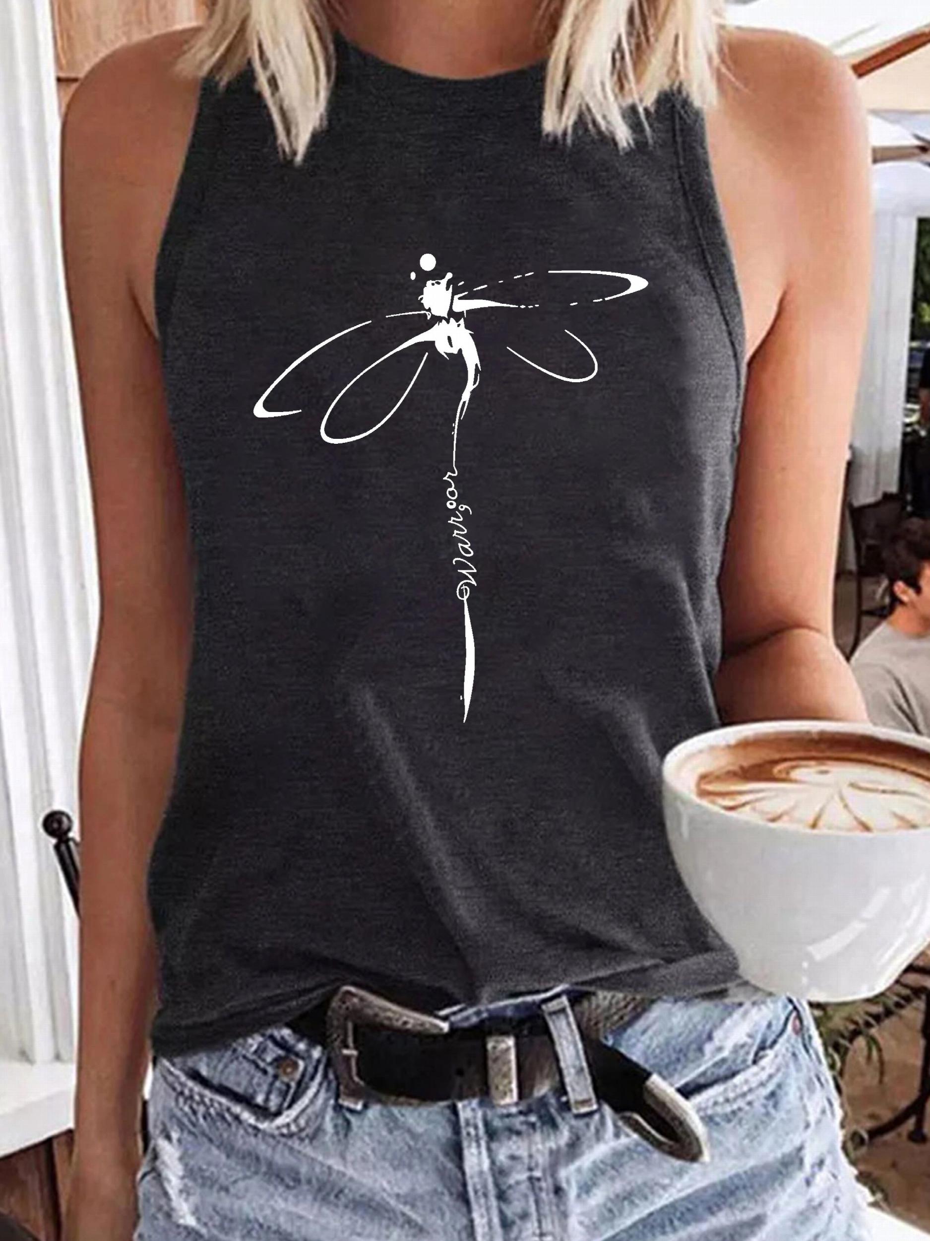 Dragonfly Print Tank Top Sleeveless Summer Top