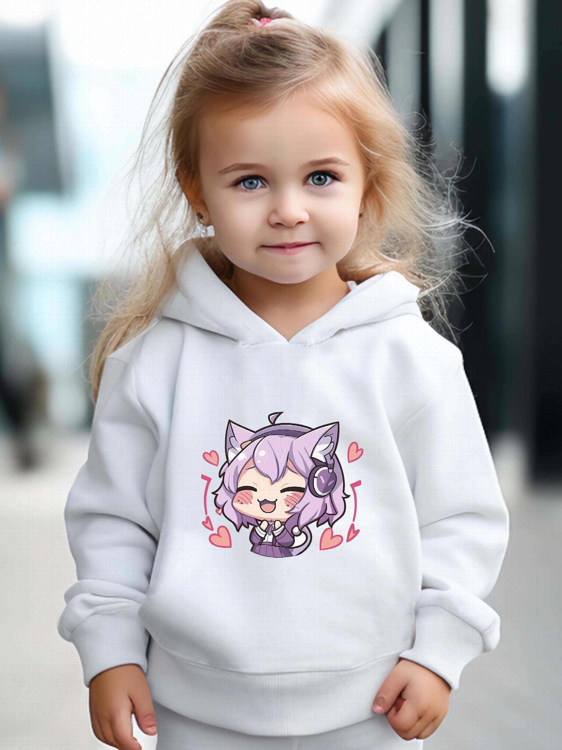 Anime Pattern Long Sleeve Hooded Sweatshirt Girls Comfy Hoodies Pullover