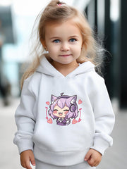 Anime Pattern Long Sleeve Hooded Sweatshirt Girls Comfy Hoodies Pullover
