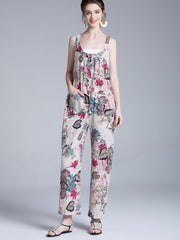 Hippie Patchwork Retro Print Wide Leg Jumpsuit Loose Casual Jumpsuit