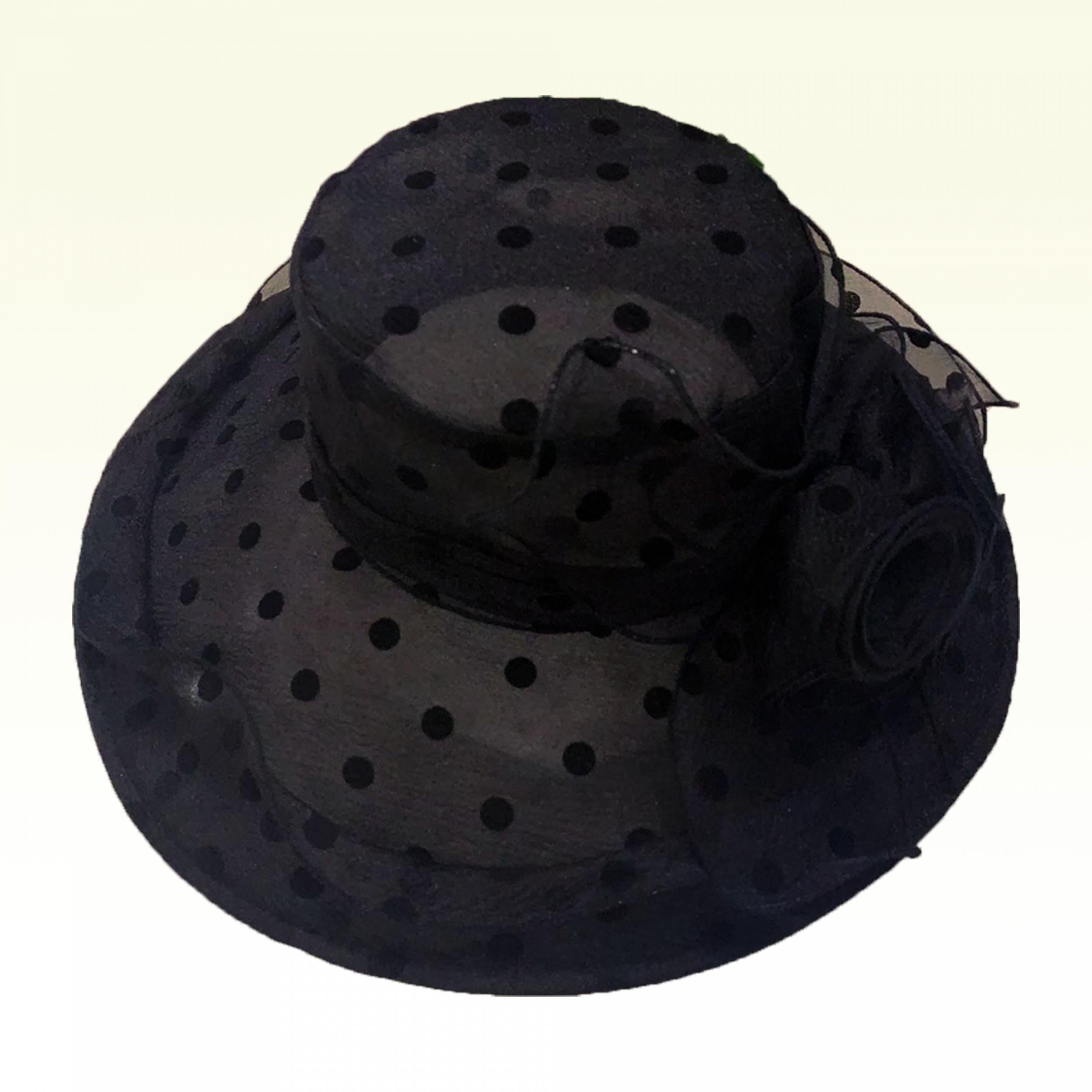 Polka Dot Organza Sun Hat Wide Brim Lace Ruffles Derby Hat