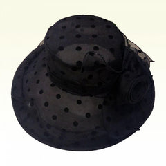 Polka Dot Organza Sun Hat Wide Brim Lace Ruffles Derby Hat
