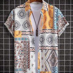 Paisley Print Men s Casual Short Sleeve Mismatch Shirt for Summer Vacation