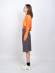 Ruched Knee Length Suit Shorts Wide Leg Pleat Front Tailored Shorts