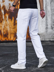 Men's Slim Fit Ripped Jeans Casual Street Style Distressed Denim Pants