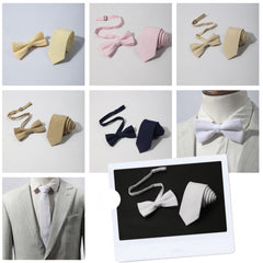 Men's Solid Necktie Bow Tie Set For Business Wedding Party Wear