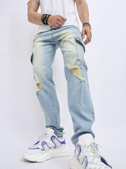 Ripped Jeans Men Casual Medium Stretch Denim Pants