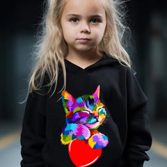 Girls 2pcs Cat Pattern Hooded Sweatshirt & Sweatpants Set