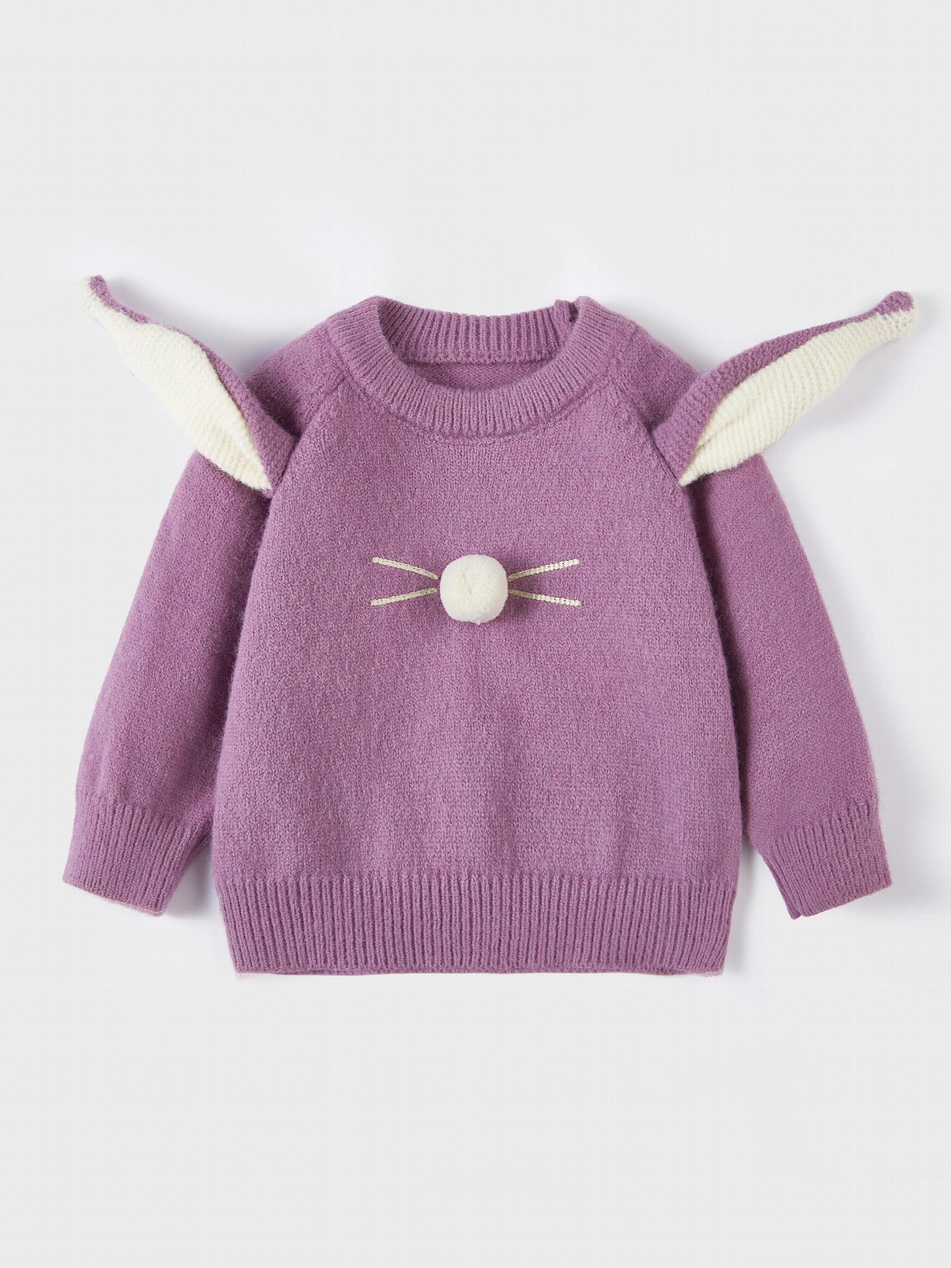 3D Ear Fur Ball Knitted Sweater for Toddler Girls