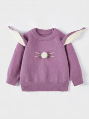 3D Ear Fur Ball Knitted Sweater for Toddler Girls