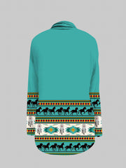 Geo Print Open Front Cardigan Long Sleeve Women's Clothing
