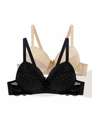 2 Pack Casual Bra Set Women's Plus Floral Jacquard Dot Print Stretch Bra