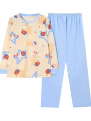 Strawberry & Star Print Pajamas Set Long Sleeve Tee & Pants 2pcs