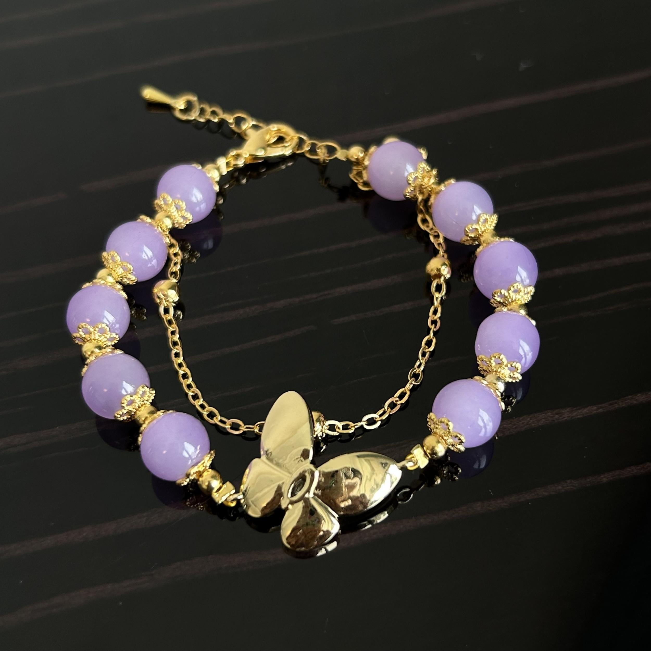 Golden Butterfly Purple Bead Bracelet Chinese Style