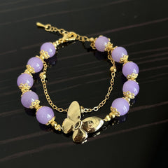 Golden Butterfly Purple Bead Bracelet Chinese Style