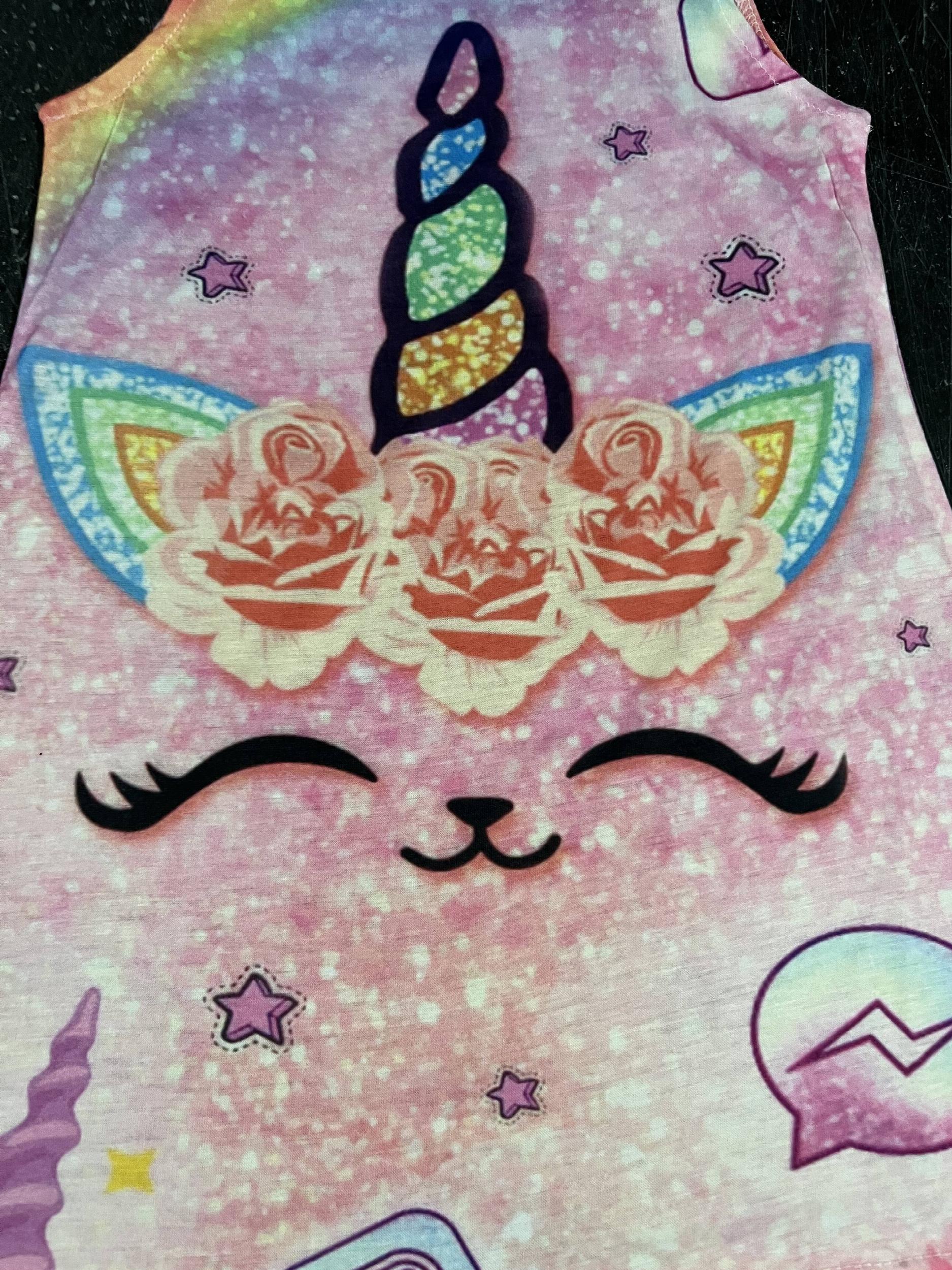 Unicorn Princess Dress Girls 3D Printed Sleeveless Birthday Party Summer Fun