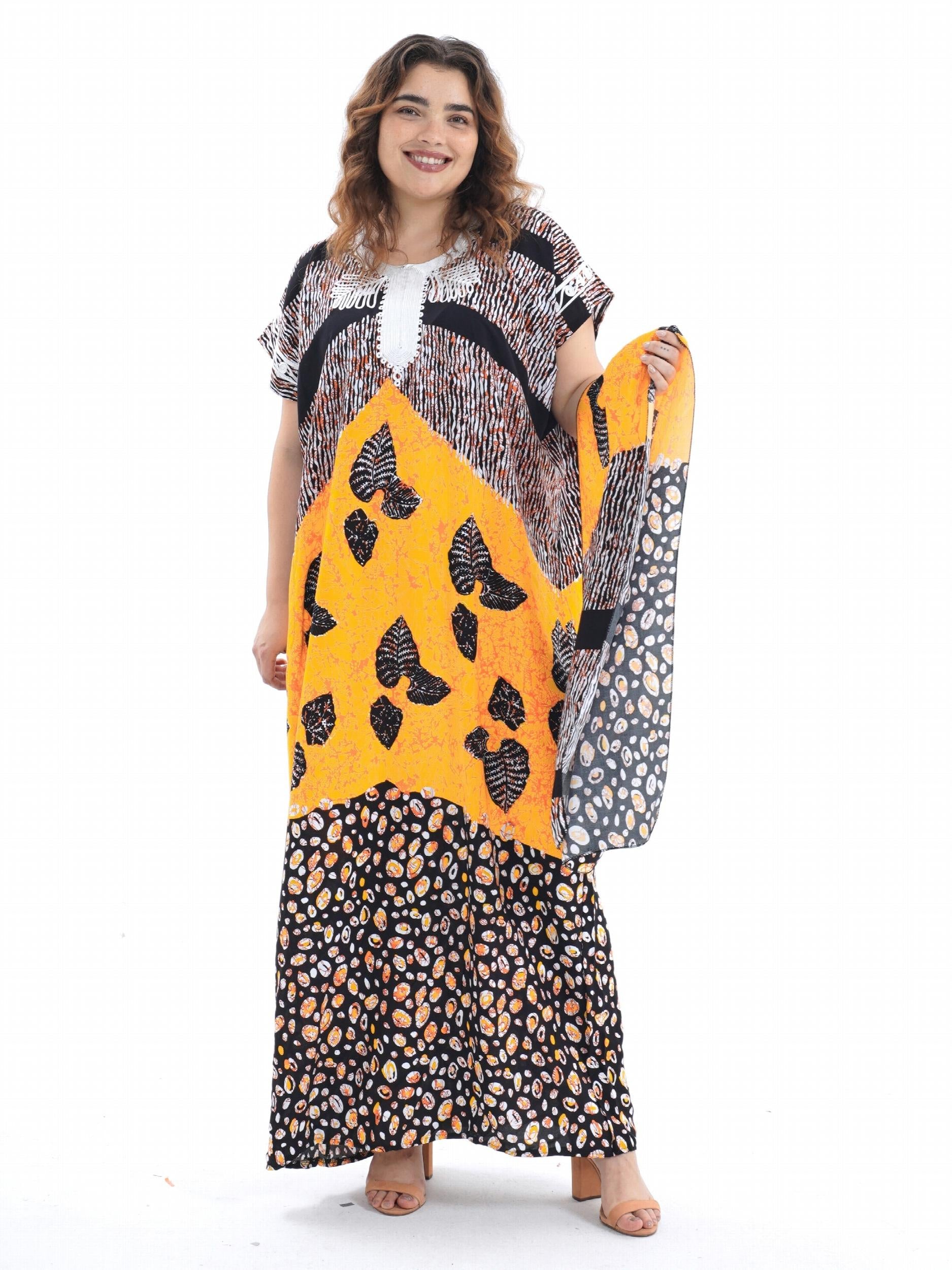 Graphic Print Kaftan Dress Set with Hijab