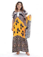 Graphic Print Kaftan Dress Set with Hijab