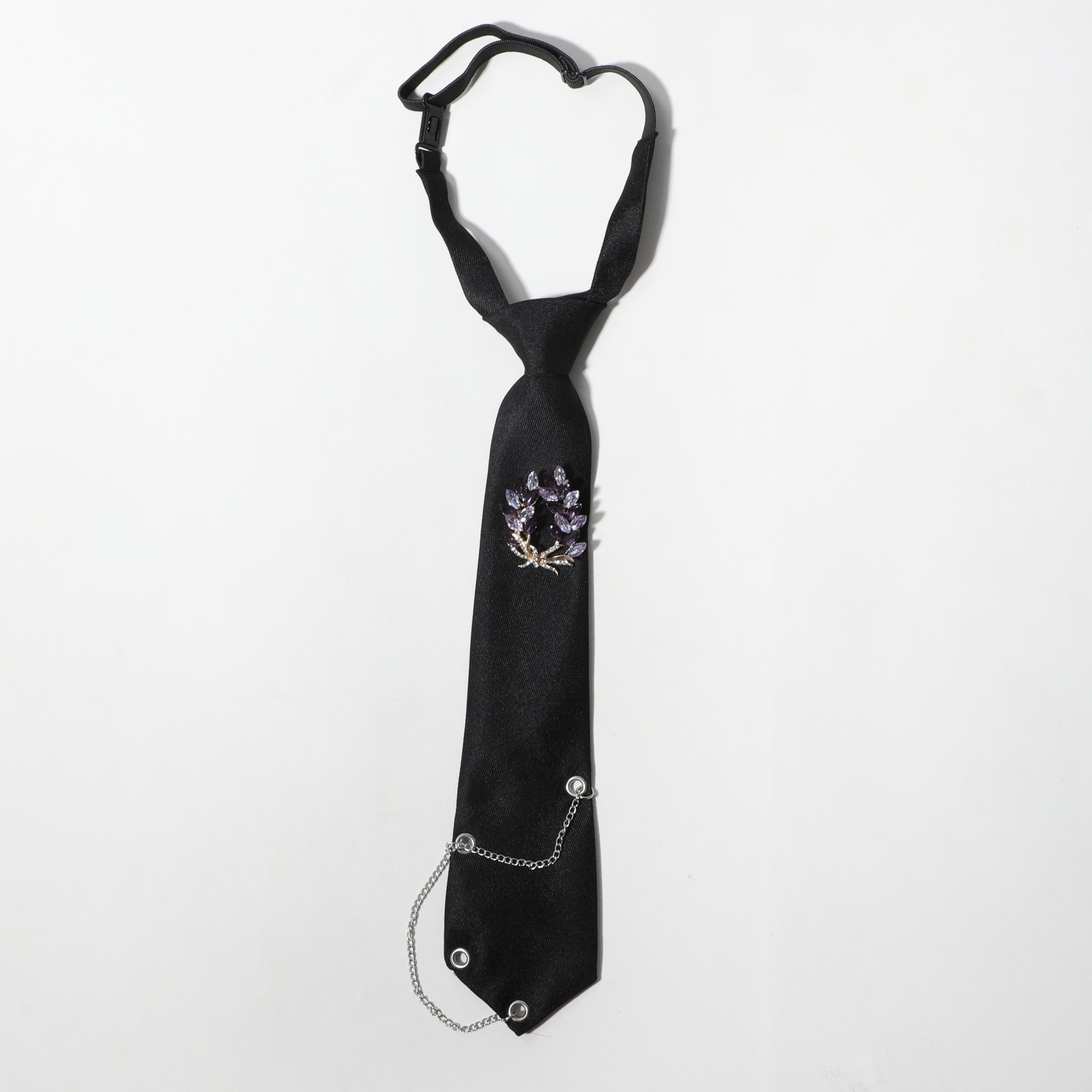 Crystal Flower Crown Tie Metal Tassel Necktie Prom Accessories
