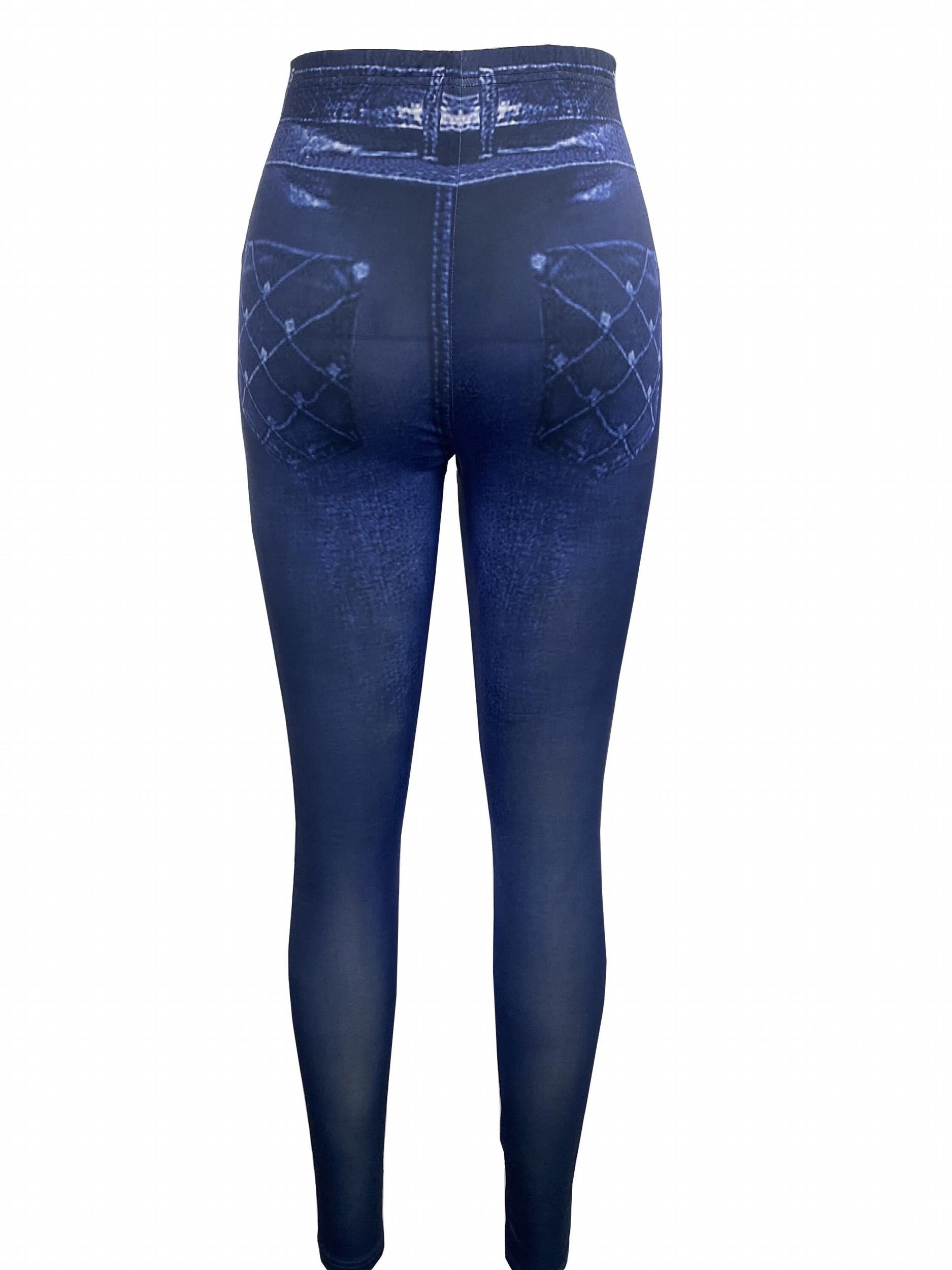 Denim Print High Waist Skinny Leggings For Women