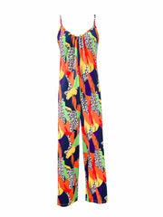Colorblock Leopard Print Cami Jumpsuit with Pockets