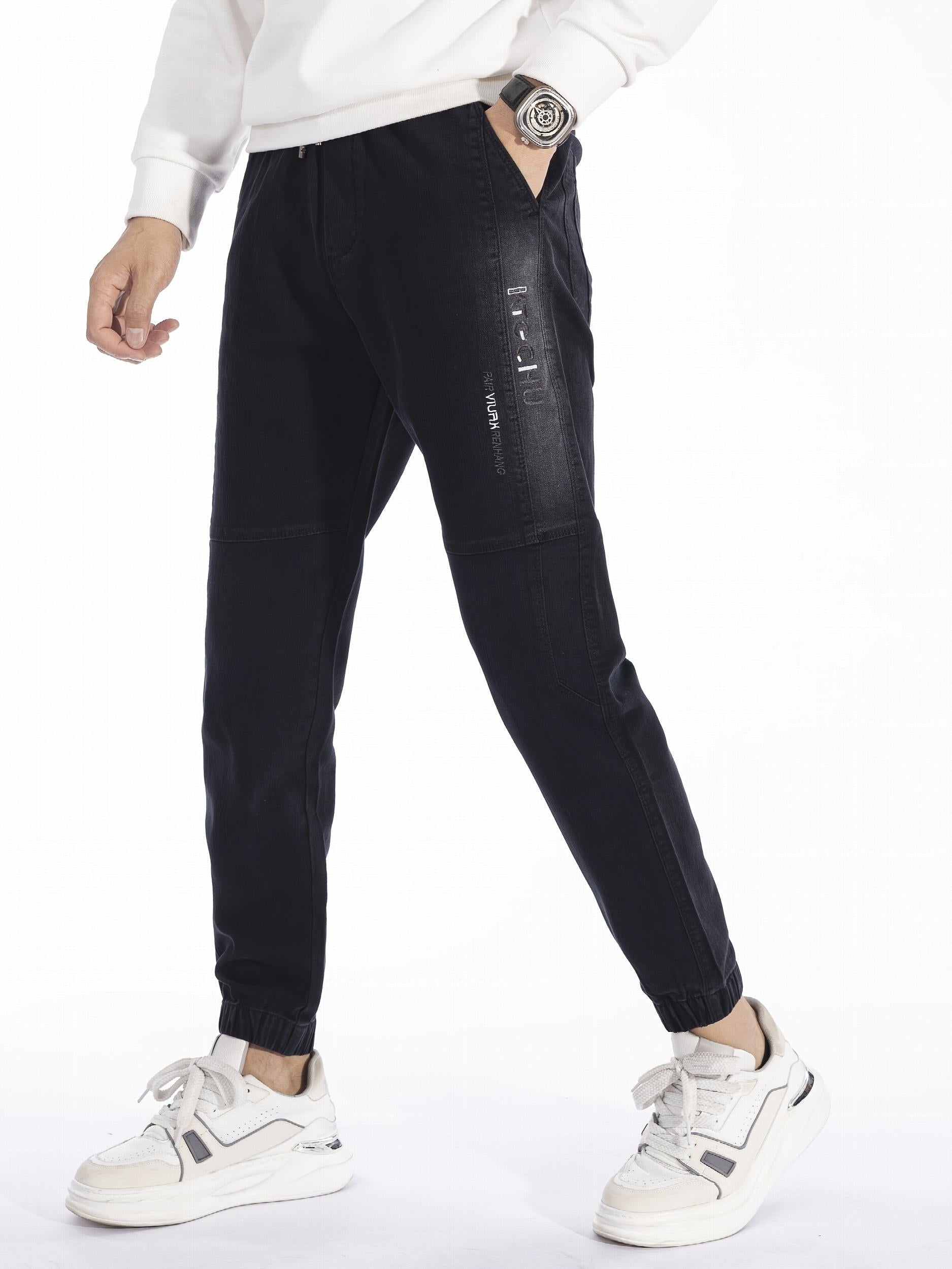 Men's Winter Jogger Pants Embroidered Letter Print Drawstring