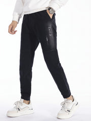 Men's Winter Jogger Pants Embroidered Letter Print Drawstring