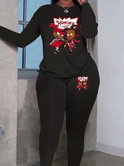 Cartoon Print Two Piece Set Women's Casual Outfit
