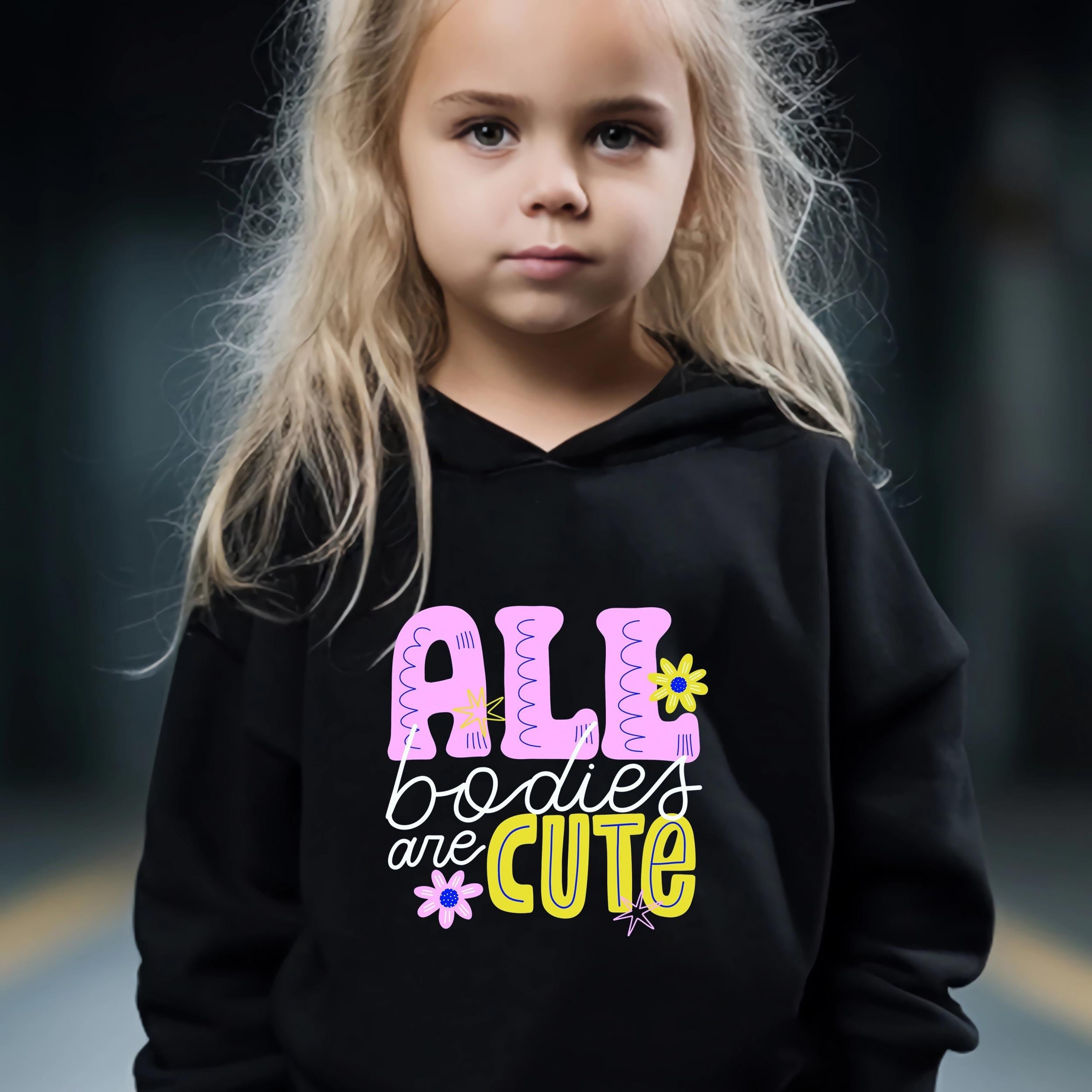 2pcs All Bodies Are Print Girls Hoodies Jogger Pants Set For Sports