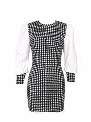 Houndstooth Print Bodycon Long Sleeve Dress