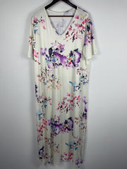 Women's Floral Print V Neck Dress Short Sleeve Casual Stretch