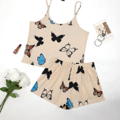 Butterfly Print Pajama Set Cami Top & Shorts Women's Loungewear