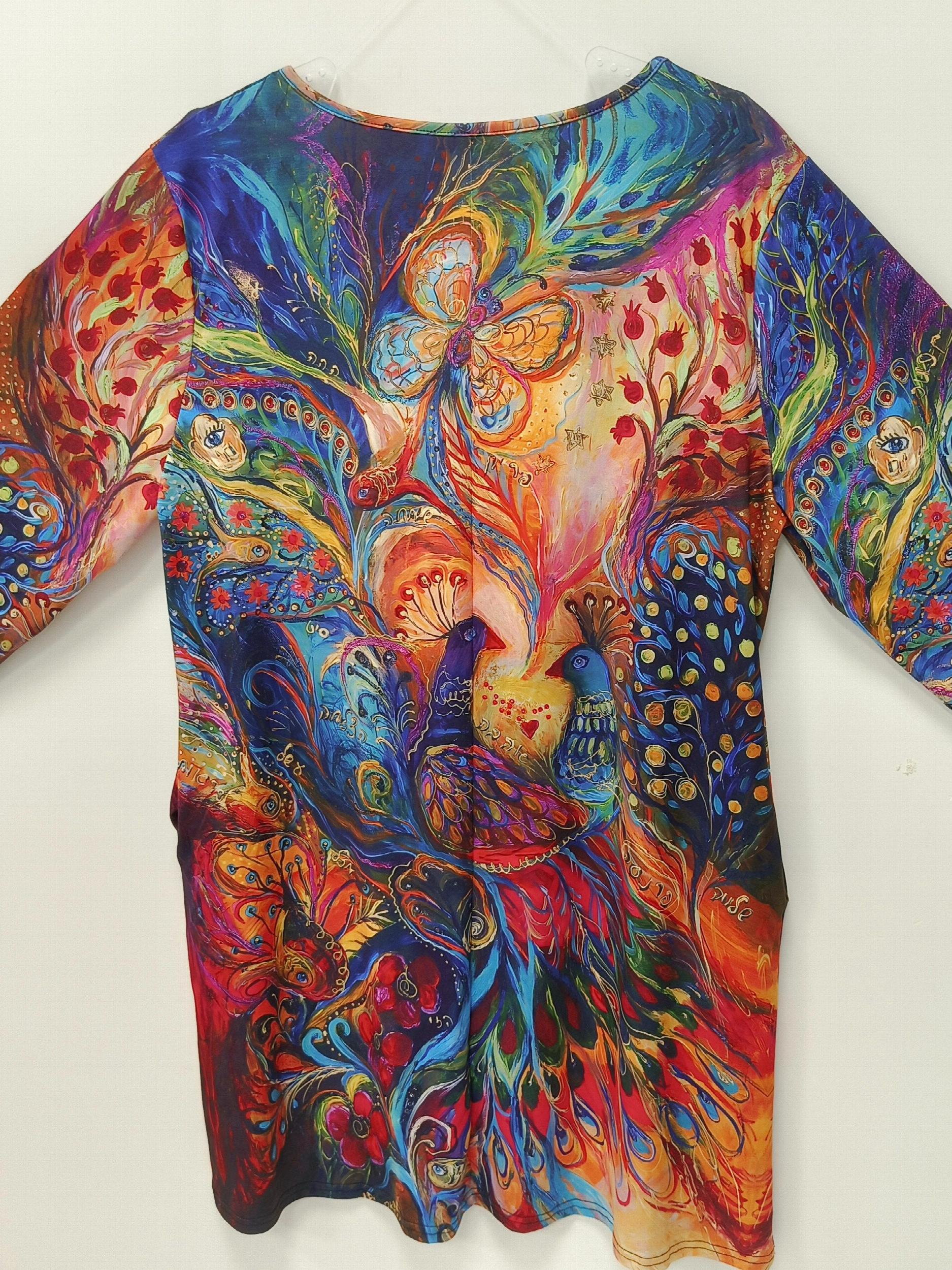 Peacock Print Long Sleeve Plus Size Casual Dress