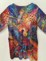 Peacock Print Long Sleeve Plus Size Casual Dress