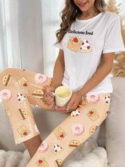 Cartoon Food Print Pajama Set Women's Sleepwear