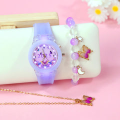 3pcs Girls' Quartz Watch Bracelet Set European Style LED Glow in the Dark