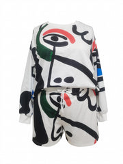 Women's Plus Abstract Print Sweatshirt & Tie Shorts Two Piece Set