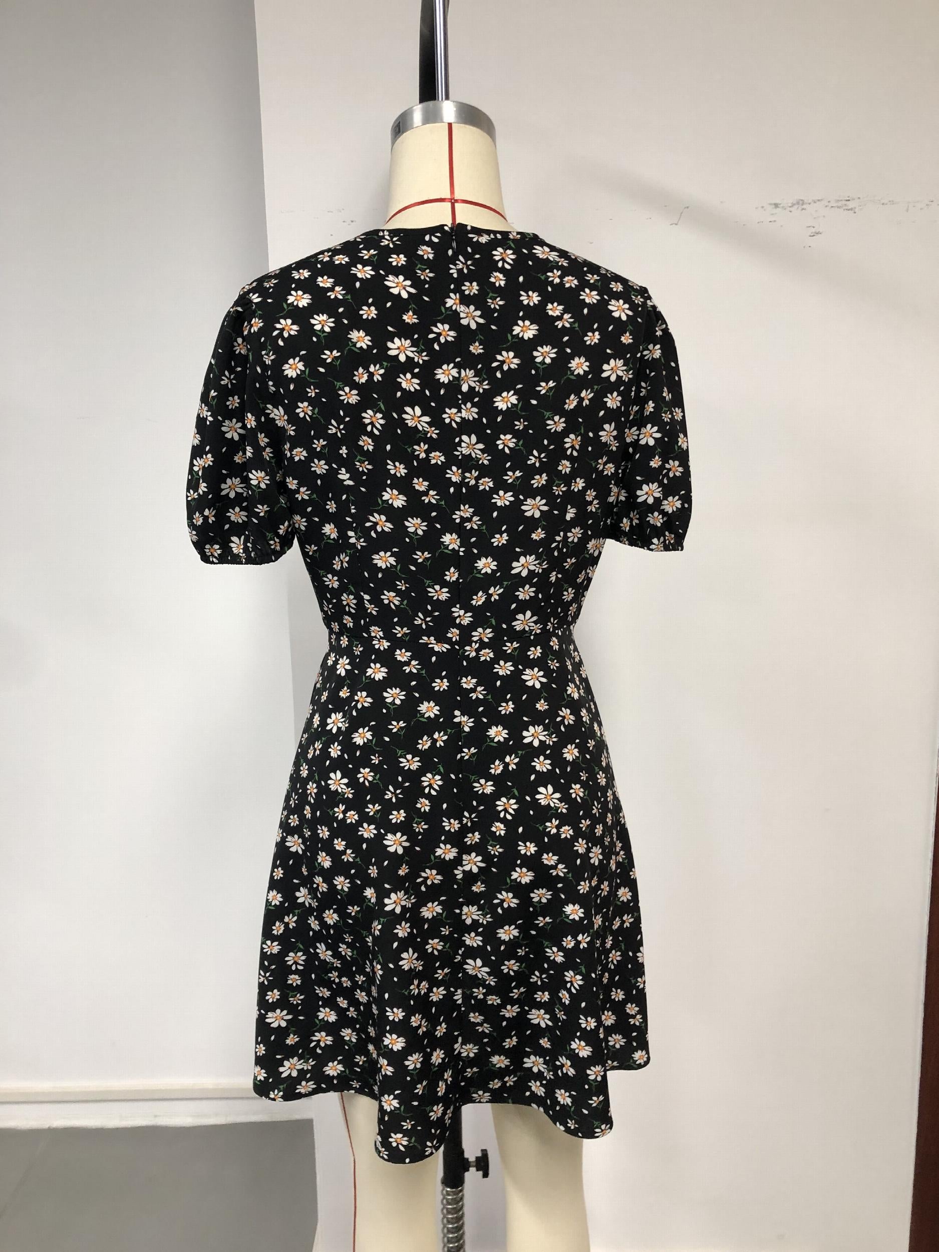 Floral Print V Neck Dress Short Sleeve Casual Spring Summer Women's Clothing