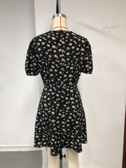Floral Print V Neck Dress Short Sleeve Casual Spring Summer Women's Clothing