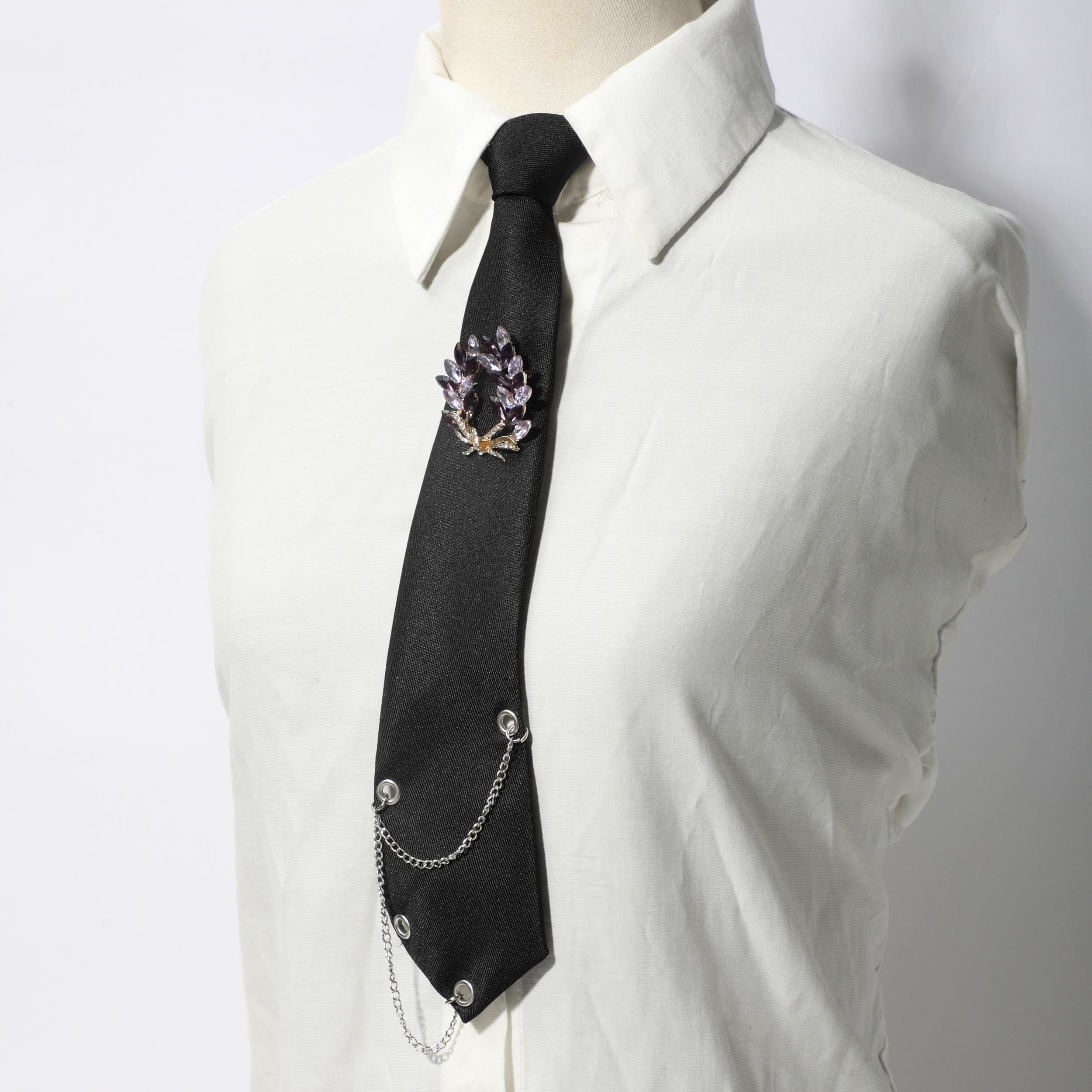 Crystal Flower Crown Tie Metal Tassel Necktie Prom Accessories