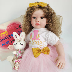 24 Inch Soft Fabric Realistic Reborn Girl Doll with Long Curly Hair