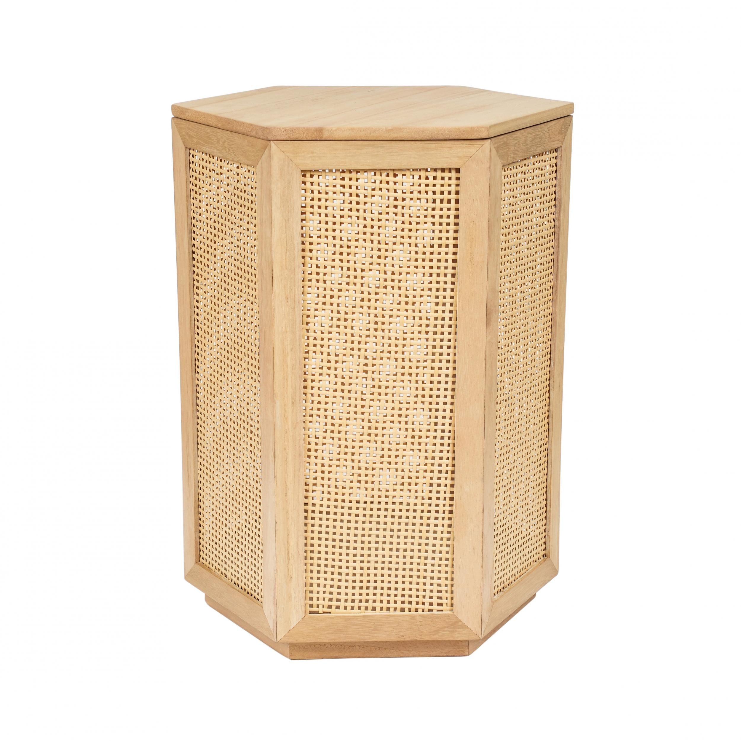 Rattan Pine Storage Stool Bedside Table Wood Pine Table