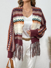 Ethnic Pattern Tassel Cardigan Vintage Open Front Cardigan