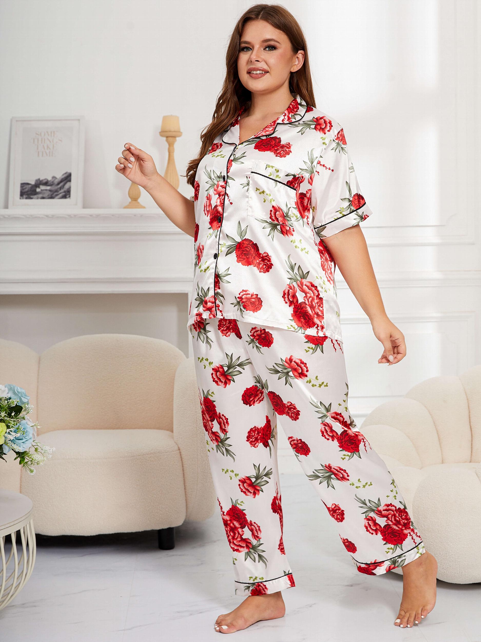 Floral Print Satin Pajama Set