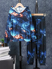 Boy's 2pcs Starry Night Sweatshirt & Sweatpants Set